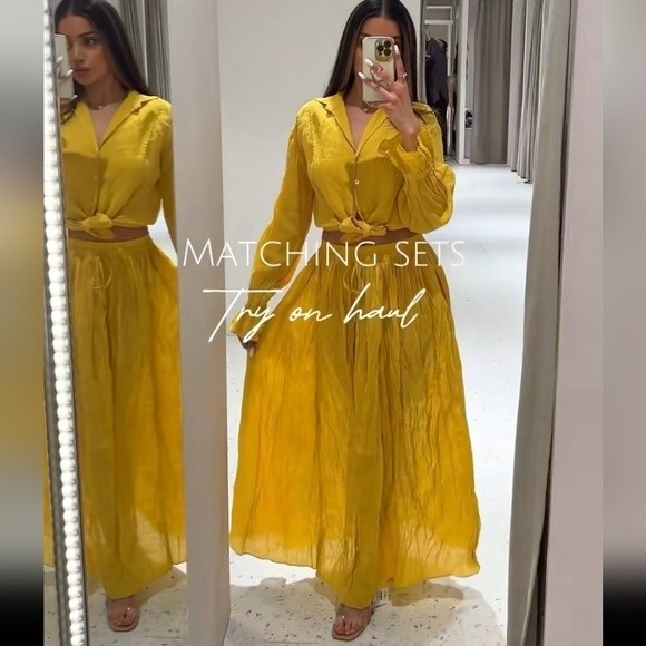 ZARA * Set Maxi Long  Ramie Boho Skirt and Knotted Shirt - Picture 6 of 16